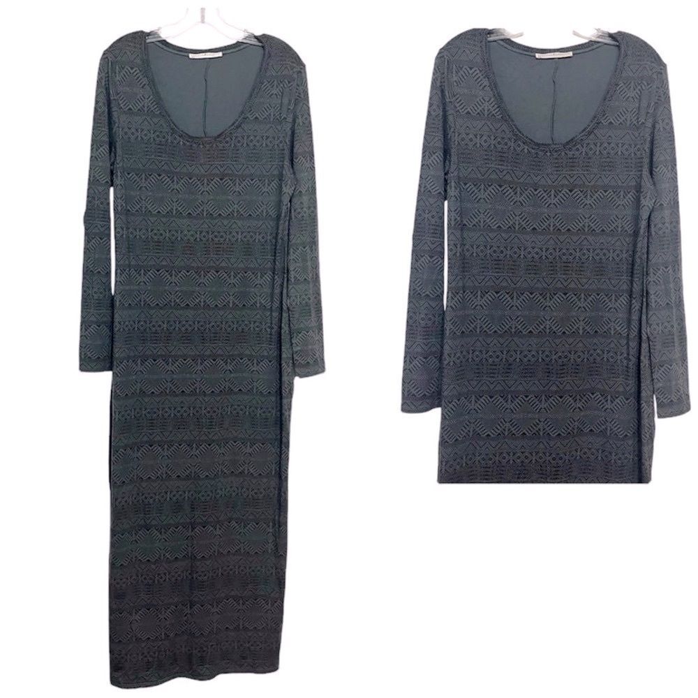 Peruvian Connection Gray Black Folk Weave Maxi Dress Aztec Tribal Pima Cotton